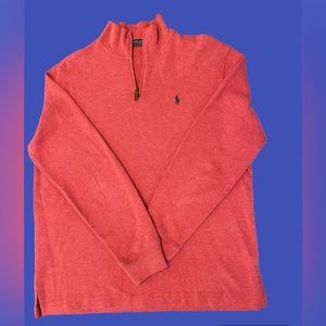 Men’s Large coral Ralph Lauren Polo half zip pullover. Side slits.